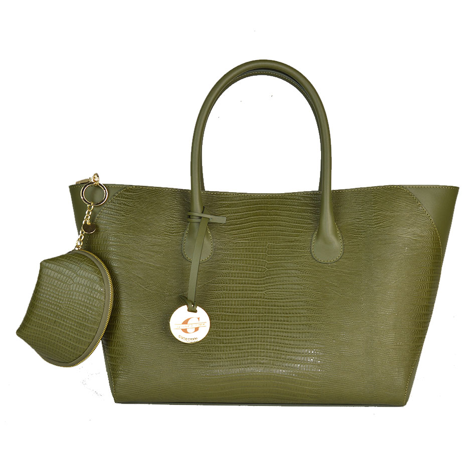 Large shopper bag in croc-printed leather