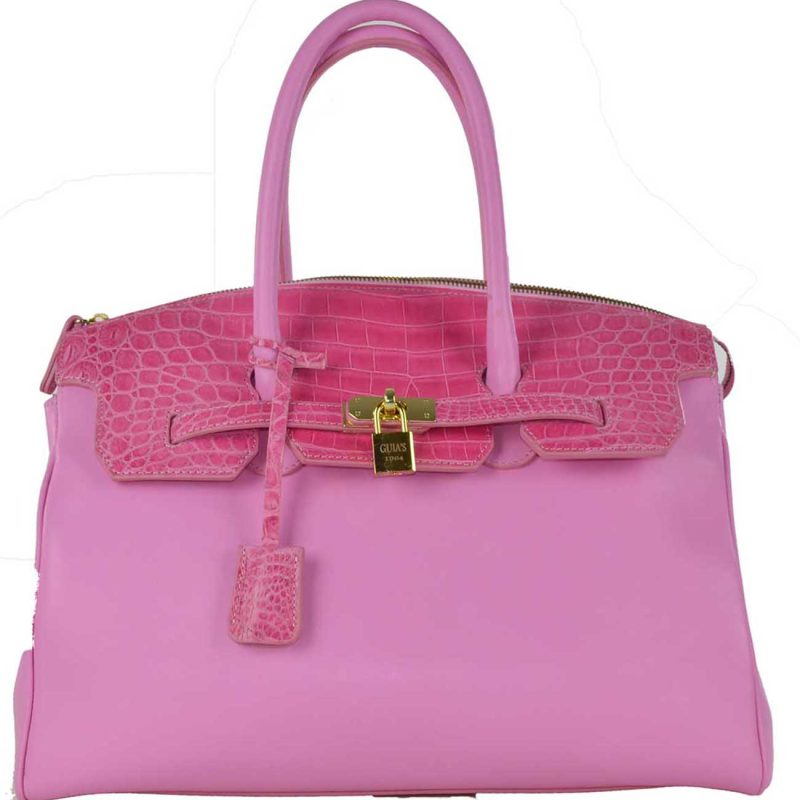 Borsa a mano classica in pelle soft  e vero coccodrillo