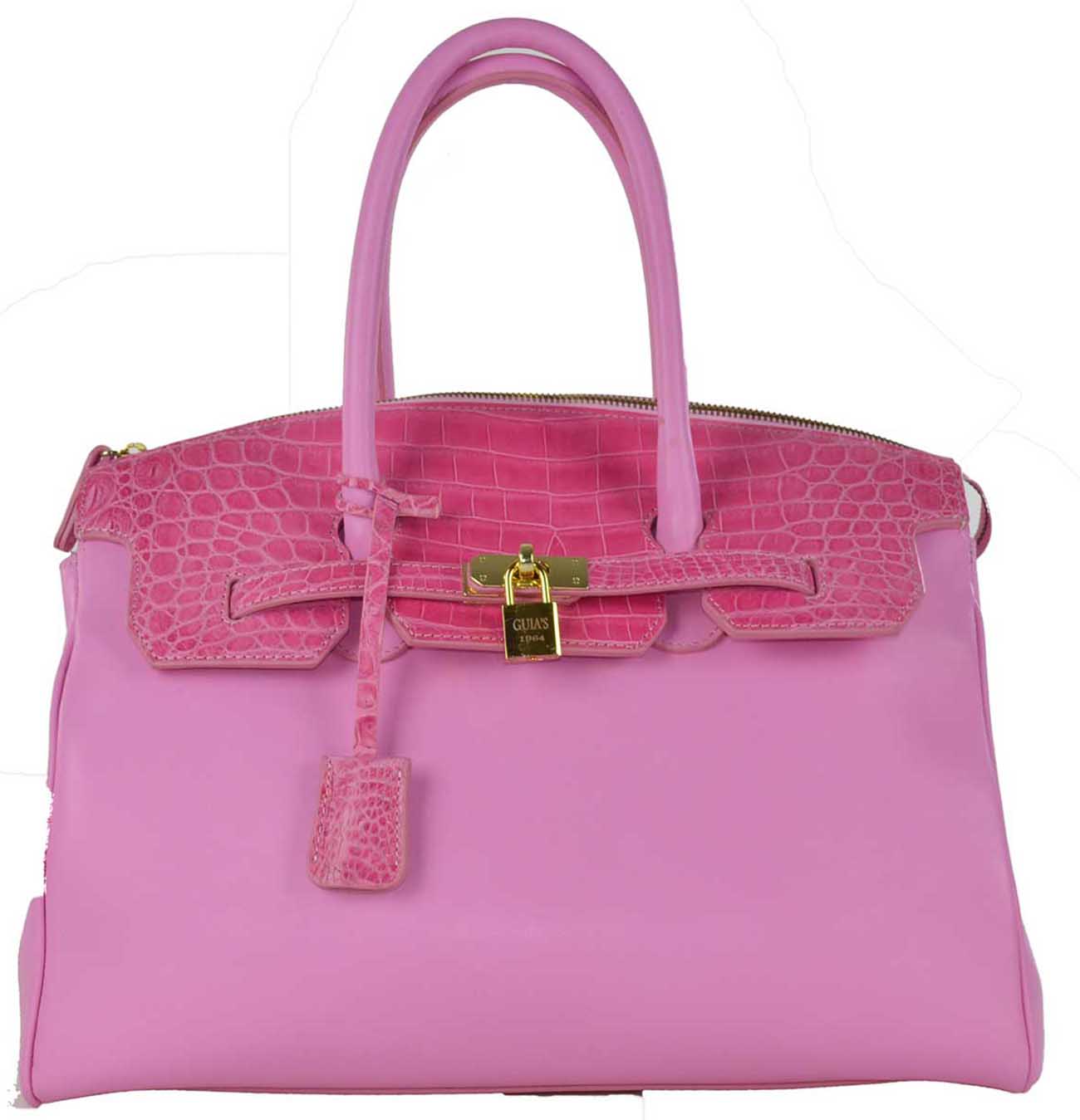 Borsa a mano classica in pelle soft  e vero coccodrillo