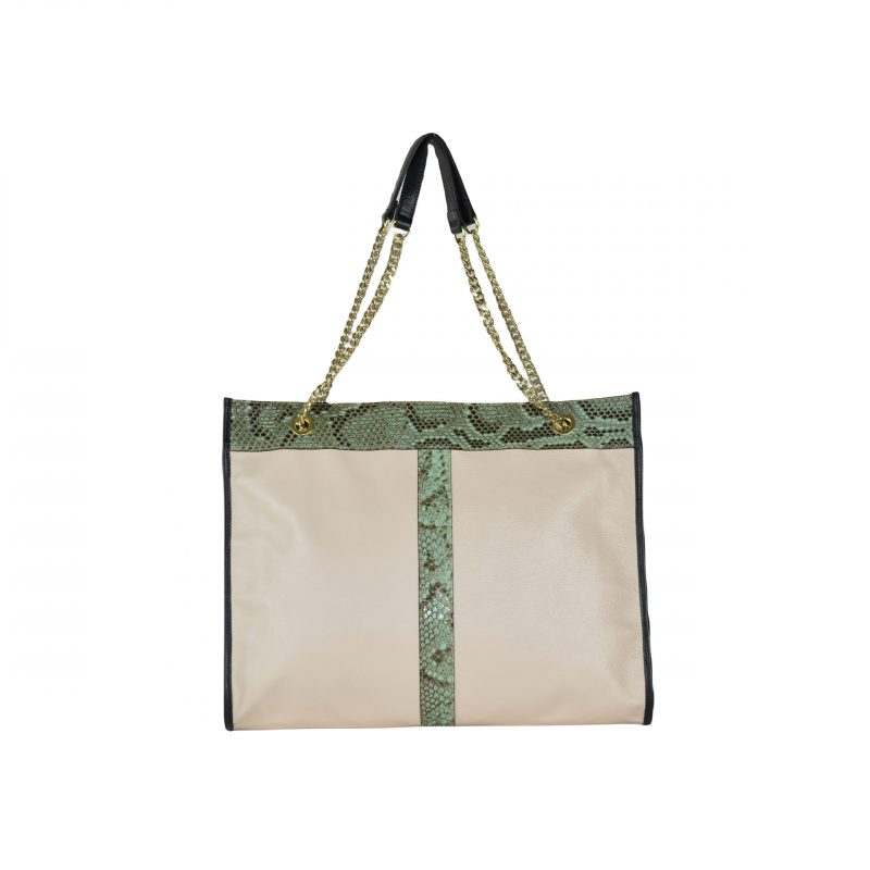 Genuine python inlaid large shopper bag