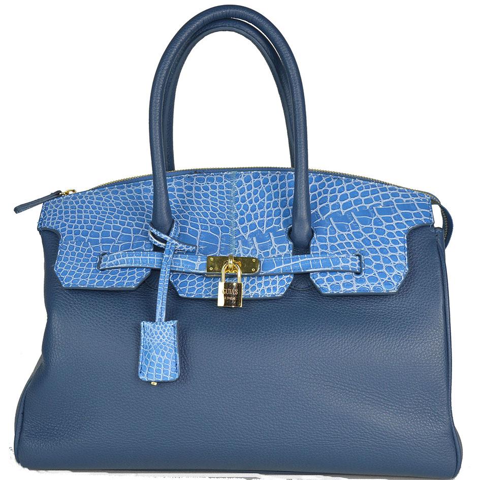 Borsa a mano classica in pelle soft  e vero coccodrillo